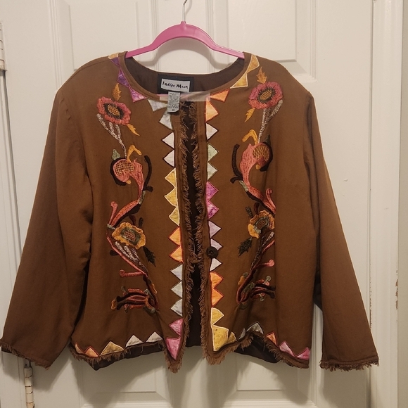 indigo moon Sweaters - INDIGO MOON Brown Embroidered Women's Jacket. Size 2X.